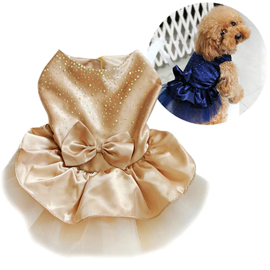 Cute Dog Dresses Pet Puppy Bowknot Gauze Skirt Sequin Princess Clothes