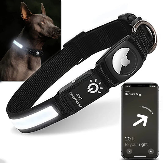 Airtag Dog Collar GPS Finder WaterProof Led Collar Light USB Chargeable