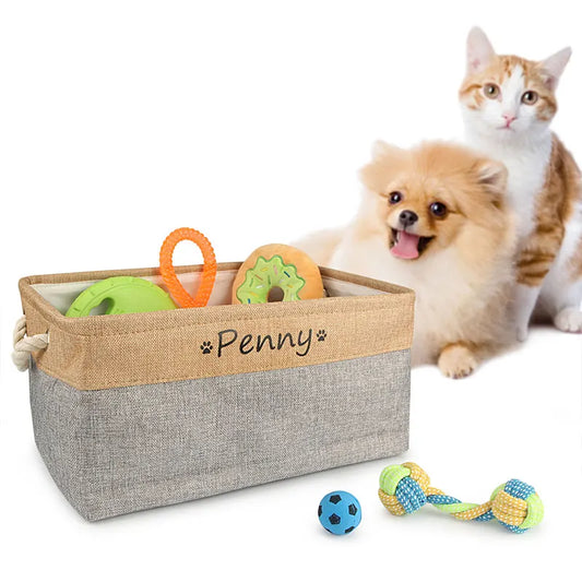 Custom Name Dog Toy Basket Cat Pet Foldable Box Print