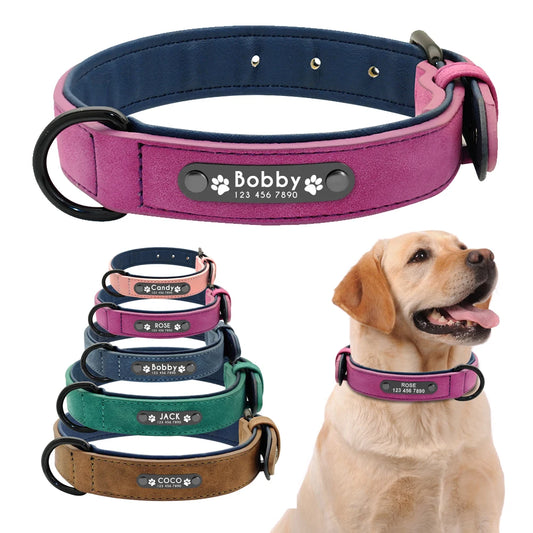 Personalized Dog Collar Custom Leather Dog Collars Inner Padded Pet ID Collar